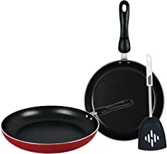 Prestige Classique Frypan with Spatula Set of 3 Pieces|Aluminium|Dishwasher safe-Red
