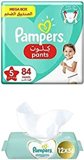 Pampers Pants, Size 5, 168 Diapers + 672 Sensitive Protect Wet Wipes