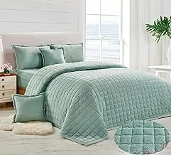 Soft Cozy Velvet Sherpa Fleece Reversible Winter Comforter Set, Single Size (160 X 210 Cm) 4 Pcs Warm Bedding Set, Square Stitched Pattern, Scym, Beige