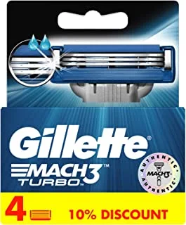 Gillette Mach3 Turbo Men's Razor Blade Refills, 4 Count