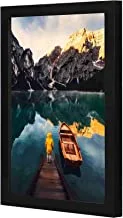 LOWHA Standing on Dock Beside Boat and Water Wall art wooden frame Black color 23x33cm By LOWHA