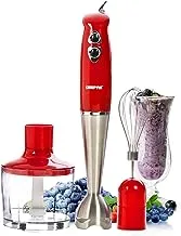Geepas 400W 3-In-1 Immersion Hand Blender | Stainless Steel Blades | Ideal 2 Speed Mini Food Processor For Baby Food Soup Vegetable Fruits | 860ml Chopper Bowl & Electric Egg Whisk – 2 Years Warranty