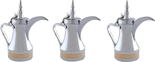 Al Saif 3 Pieces Stainless Steel Arabic Coffee Dallah Set Silver,Gold, Metallic