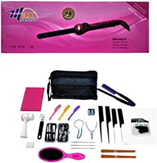 Max Elegance Set of Beauty Bag Tools With Ceramic Barrel Clipless Design, Hair Care, Skin Care And Nail Care, 32 Pieces - Pack of 1