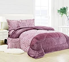 Warm And Fluffy Winter Velvet Fur Reversible Comforter Set, Single Size (160 X 210 Cm) 4 Pcs Soft Bedding Set, Geometric Stitch Design, Flr, Multi Color -7