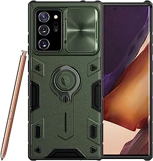 جراب Note 20 Ultra ، جراب Nillkin Camshield Armor مع غطاء كاميرا منزلق ومسند حلقي ، جراب واقٍ مقاوم للصدمات وممتص الصدمات لهاتف Samsung Galaxy Note 20 Ultra - أخضر