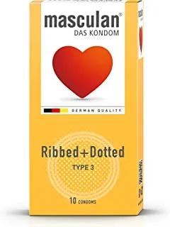 Masculan Type 3 Ribbed and Dotted Condoms, 10-Piece