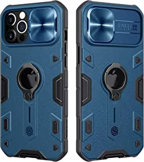 جراب Nillkin متوافق مع iPhone 12 Pro Max (6.7 بوصة) Armor Case ، [مسند مدمج وواقي عدسة الكاميرا] جراب خلفي بلاستيكي صلب مقاوم للصدمات (أزرق ، iPhone 12 Pro Max 6.7 بوصات)