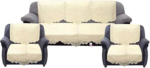 Fun homes circle design cotton 6 pieces 5 seater sofa cover set (cream)