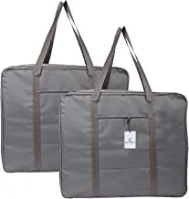 حقيبة تخزين Kuber Industries Rexine 2 قطعة جامبو مقاومة للرطوبة تحت السرير مع إغلاق بسحاب ومقبض (رمادي)