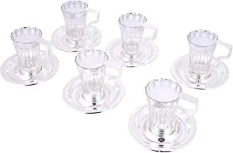 SOLETER Tea and Coffee Glass Cups with Iron Holder and Saucers| British Tea Cups | Set of 6 (Silver)
