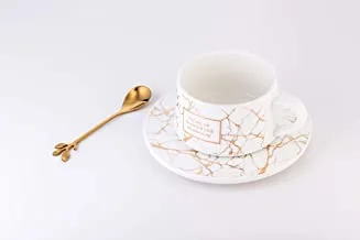 Home Concept 3-Piece Ceramic Cup And Saucer Set, white/gold