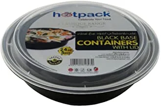 حاوية تحضير وجبات أساسية دائرية سوداء قابلة للضبط من Hotpack بغطاء شفاف ، علب غداء 24 أونصة 5 قطع 5 وحدات