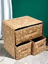 Kuber Industries Metallic Print 2 Layer 3 Drawer Fabric Cube Foldable Storage Organizer Box, Dressing, Jewellery Organizer (Beige, 31 X 22 X 30 Cm)
