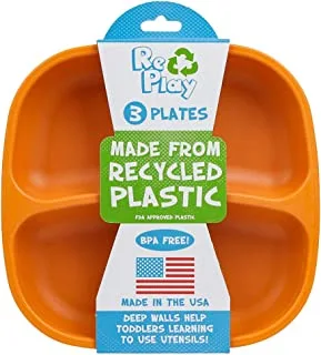 Re-Play Packaged Divided Plates - Orange, Yellow, Green, Multicolor, Pack of 3