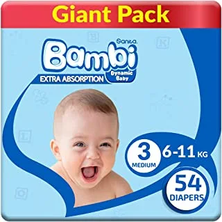 Sanita Bambi Baby Diapers Giant Pack Size 3, Medium, 6-11 Kg, 54 Count