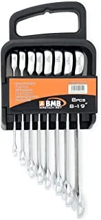 BMB Tools Gear Wrench Set Silver 8-19mm 8 Piece |Professional Chrome Vanadium Steel Ratchet Wrenches, Combination Ended Spanner