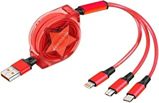 Datazone 3 in 1 Retractable USB Charger Cable, Multi Connector -DZ-5C02G 1.2M (Red)