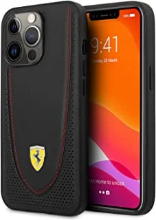 Ferrari Genuine Leather Hard Case With Curved Line Stitched And Perforated Leather Compatible with iPhone 13 Pro (6.1