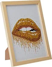 LOWHA golden lips Wall Art with Pan Wood framed Ready to hang for home, bed room, office living room Home decor hand made wooden color 23 x 33cm By LOWHA