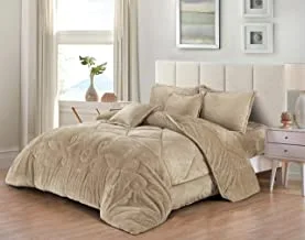 Cozy And Warm Winter Velvet Fur Reversible Comforter Set, Single Size (160 X 210 Cm) 4 Pcs Soft Bedding Set, Strong And Trendy Stitched Design, Flrcm, Beige