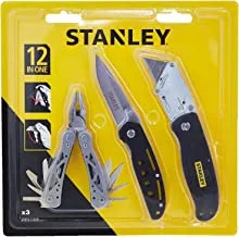 Stanley 3 piece multi tool set with pocket knife, black - stht0-71029