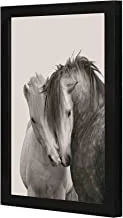 LOWHA حصانان معًا أسود أبيض إطار حائط فني خشبي لون أسود 23x33 سم من LOWHA