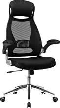 Songmics Office Swivel Chair Mesh Backrest With Headrest And Flip Up Armrests Black Obn86Bk