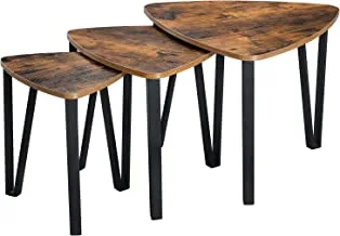 Mahmayi Industrial Nesting Coffee Table, Set of 3 End Tables for Living Room, Stacking Side Tables, Sturdy and Easy Assembly, Wood Look Accent Furniture with Metal Frame