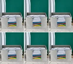 صندوق تخزين من القماش غير المنسوج من Kuber Industries 6 قطع منظم لخزانة الملابس مع مقبض (رمادي) - KUBMART02459