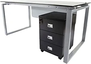 Mahmayi Glass 4114 Modern Workstation Desk - With Stylish Square Legs And Mobile Storage Unit - 75Cm X 140Cm X 75 cm (Black) Me4114Bl