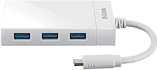 Usb‑C To 3‑Port Usb 3.0 Hub, 1 Port Gigabit Ethernet Adapter Hub By D-Link Dub-D410 White