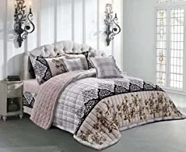 Cozy And Warm Winter Velvet Fur Comforter Set, King Size (220 X 240 Cm) 6 Pcs Soft Bedding Set, Modern Floral Pattern, Mix2, Blue