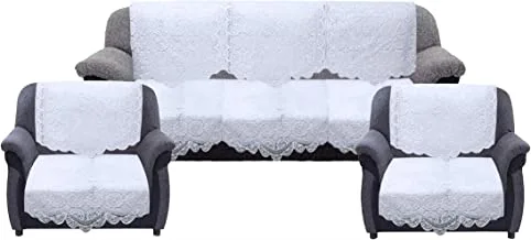Heart Home Circle Design Cotton 6 Pieces 5 Seater Sofa Cover Set (White)- HEART01044