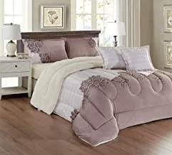 Warm And Fluffy Winter Velvet Fur Reversible Comforter Set, Single Size (160 X 210 Cm) 4 Pcs Soft Bedding Set, Over Sized Rose Floral Design, Jsnh-3, Offwhite