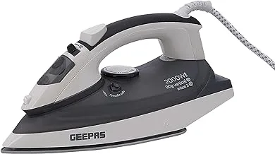 Geepas 2000W Steam Iron For Crisp Ironed Clothes | Ceramic Soleplate, Temperature Adjustment & Auto-Off | Wet & Dry Ironing, Burst, Steam, Vertical Steam & Self-Cleaning Function - 2 Years Warranty