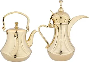 Al Saif 2 Pieces Stainless Steel Coffee Dallah and Tea Kettle Set Size: 1.4/2.0 Liter, Color: Gold