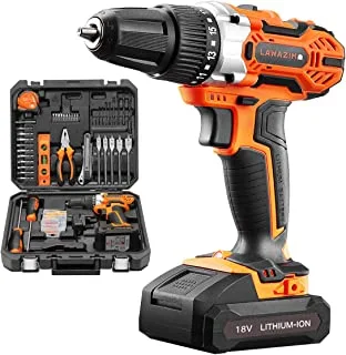Lawazim Heavy Duty Cordless 2-in-1 Drill & Cordless Screwdriver Tool Kit Set 18 Volt 87-Piece Accessories with Carry Case| Powerful Electric Drill Screwdriver Set
