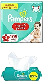 Pampers Pants, Size 3, 210 Diapers + 768 Complete Clean Wet Wipes