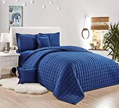 Sleep night compressed comforter set, solid color 6 pieces, king size 220 x 240cm, reversible bedding set for all seasons, double side quilt stitching, blue