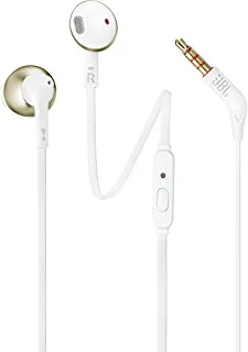 JBL Tune 205 In-Ear Wired Headphone with Soft Carrying Pouch, Pure Bass Sound, 1-Button Remote, Built-In Microphone, Tangle-Free Flat Cable, Comfort Fit, Metalized Ear Housing - Champagne, JBLT205CGD