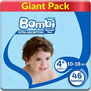 Sanita Bambi Baby Diapers Large Plus Giant Pack, 46 Pieces - Pack of 1