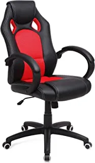 كرسي سباق SONGMICS ، كرسي ألعاب قابل لضبط الارتفاع ، كرسي كمبيوتر دوار 360 درجة ، مع آلية الإمالة ، أسود وأحمر OBG56BR