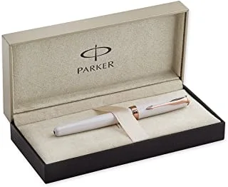 قلم حبر باركر Sonnet Pearl Lacquer ، قلم حبر متوسط ​​من الذهب الخالص مع حبر أسود (S0947370)