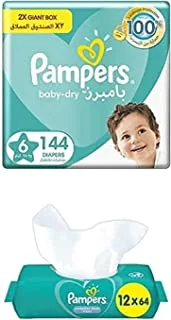Pampers Baby-Dry, Size 6, 144 Diapers + 768 Complete Clean Wet Wipes