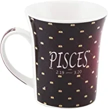 Shallow Porcelain Zodiac Sign Printed Tea/Coffee Mug, Red, 550 G, Bd-Mug-Pis