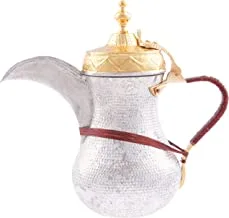 دلة السيف العربية التقليدية النحاسية الحجم: 48 أونصة ، اللون: فضي / ذهبي