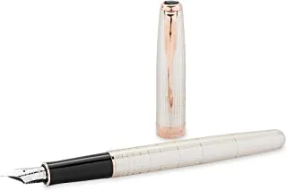 Parker Sonet Sterling Silver With Pink Gold Trim| 18K Gold Medium Point Nib| Fountain Pen| Gift Box| 6527