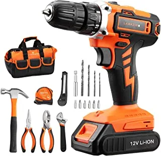 Lawazim Cordless 10mm Drill Set 12V Lithium with Tool Bag and 24-Piece Tools Kit