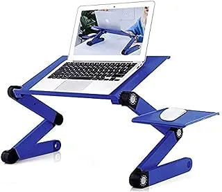طاولة كمبيوتر محمول مصممة بشكل مريح ، طاولة كمبيوتر محمول مع قاعدة ماوس محمولة ، ألومنيوم بتصميم مريح في وضع الوقوف والجلوس مناسب للقراءة والدراسة DZ-TP005 (أزرق).